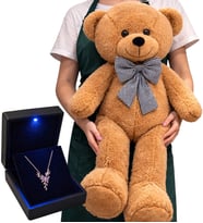 Büyük Boy 80 cm Kahve Peluş Ayıcık ve 925 Ayar Gümüş Zirkon Taşlı Daldaki Kelebek Kadın Kolye Hediye Seti