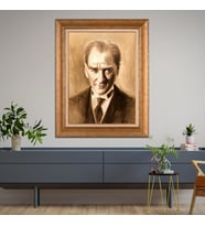Altın Paspartulu Atatürk  Çerçeveli Tablo C298 (Gold)