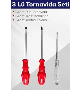 3'lü Tornavida Seti (düz Tornavida + Yıldız Tornavida + Kontrol Kalemi)