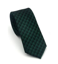 Siyah Küp Desenli Yeşil Dokuma Kumaş Mendilli Slim Fit Kravat // SDK-2605-8