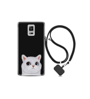 Samsung Galaxy Note 4 Kılıf Resimli Desenli Silikon Boyun Askılı White Cat 1835