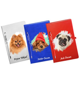 Kişiye Özel Köpek Tasarımlı Üçlü Defter Kalem Hediye Seti