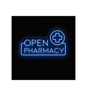 OPEN PHARMACY Yazılı ve Şekilli Neon Tabela