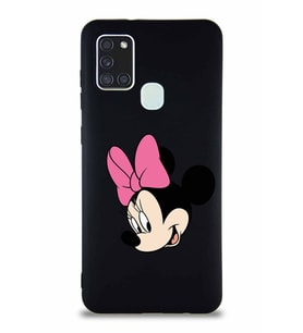 Samsung Galaxy A21S Soft Premier Kapak Minnie Mouse-B Tasarımlı Silikon Kılıf - Siyah (Şeffaf)