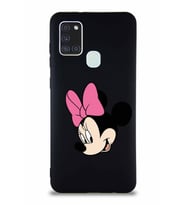Samsung Galaxy A21S Soft Premier Kapak Minnie Mouse-B Tasarımlı Silikon Kılıf - Siyah (Şeffaf)