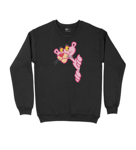 Meraklı Pembe Panter Siyah Sweatshirt