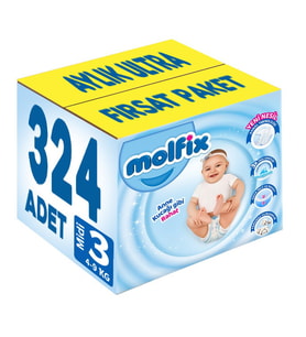 Molfix Bebek Bezi Beden:3 (4-9Kg) Midi 324 Adet Aylık Ultra Fırsat Pk
