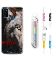Samsung M21 M22 M23 M30 M31S M32 Kılıf Kablo Koruma Spiral Silikon Wolf Eyes 1758