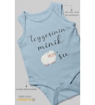 Teyzesinin Minik Kuzusu Baskılı Bebek Zıbını – Çıtçıtlı Body 8 Renk  %100 Pamuk Sıfır Kol (Bebek Mavisi)