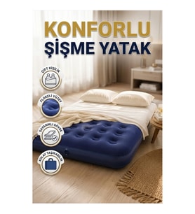 Çift Kişilik Flokeli Şişme Hava Yatağı Dayanıklı Vinil Gövde Kamp ve Misafir Kullanımı