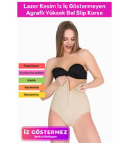 Premium Kaymaz Vücut Şekillendiren Toparlayıcı Sıkılaştırıcı Çıtçıtlı Agraflı Yüksek Bel Slip Korse (Bej)