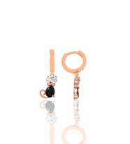 Gümüş rose zirkon ve onix taşlı özel tasarım kedi küpe SGTL12093ROSE
