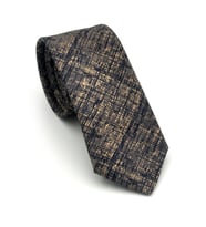 Lacivert Bej Kırcıl Desenli Gri Dokuma Kumaş Mendilli Slim Fit Kravat // SDK-2610-3