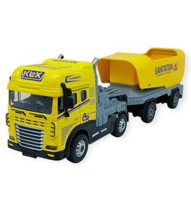 Metal Tır 1:24 - Sesli Işıklı Taşıyıcı Dorseli Tır 30 cm - Sarı
