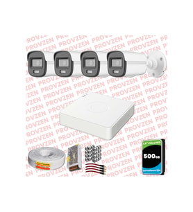Provzen Hikvision ColorVu Full HD 4 Kameralı Gece Renkli Güvenlik Kamerası Olay Anında bildirim