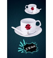 Sevgililer Günü Kalpli Baskılı 2’li Set Kaşıklı Porselen Çay Kahve Fincan Seti-4