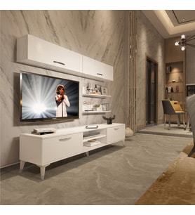 Decoraktiv Eko 5 Mdf Dvd Silver Tv Ünitesi Tv Sehpası - Parlak Beyaz (Beyaz)