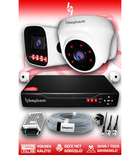 Bayicam 2 Kameralı Zebra 1 İç Kamera Set HDD'siz 5 MP Full HD Gece Görüşlü Güvenlik Kamerası Sistemi