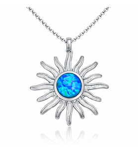 Gümüş Mavi Opal Taşlı Güneş Kadın Kolye