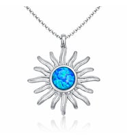 Gümüş Mavi Opal Taşlı Güneş Kadın Kolye