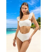 Yeni Düz Bralette Yüksek Bel Slip Siyah Bralet Fırfırlı Dokulu Yüksek Bel Hipster Bikini Takımı
