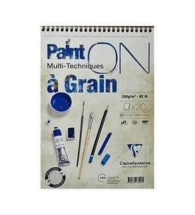 Clairefontaine Paint'On Çok Amaçlı Çizim Blok A5 Üstten Spiralli 200 gr. 20 Yaprak 