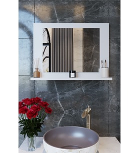 Yakut Dresuar,60x45 Beyaz Raflı Banyo Aynası Beyaz