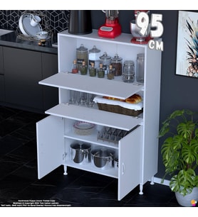 Eliusta Vento 95 cm Çok Amaçlı Mutfak Kiler Dolabı Üst Kapaklı Banyo Ayakkabılık Boy Mutfak Dolabı 95x150x32