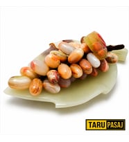 Doğal Oniks Taş Yaprak Tabak & 30 Taneli Üzüm Salkımı – Feng Shui Dekor Objesi