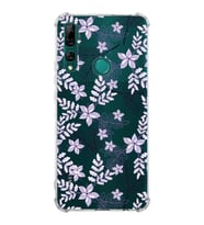 Huawei Y9 Prime 2019  Köşe Korumalı Antişok Kapak Floral Lila Tasarımlı Şeffaf  Kılıf