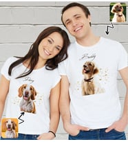 BK Gift Kişiye Özel İki Evcil Hayvan Tasarımlı Beyaz Tişört-7, Sevgiliye Hediye, Arkadaşa Hediye, Trend T-Shirt