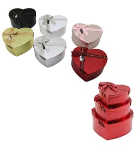 3PCS KALP PARLAK MİX RENKLİ - KABARTMA DESEN KARTON HEDİYE KUTUSU KURDELALI 22X20-19X17-16X14CM GO-53-vice 00905