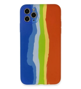 Newface Apple iPhone 11 Pro Kılıf Ebruli Lansman Silikon - Mavi-Turuncu
