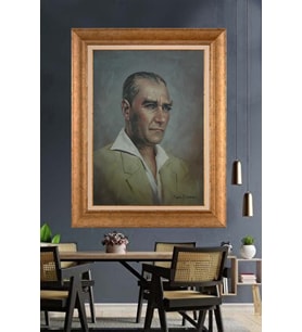 Altın Varaklı Çerçeveli Paspartulu Atatürk Tablo nh214 (Gold)