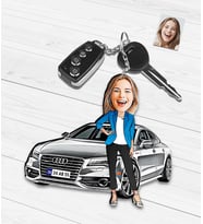 Kişiye Özel Araba Temalı Karikatür Ahşap Anahtarlık