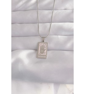 316L Çelik Gümüş Renk Pembe Mineli El Figür Tarot Kolye TJ-BKO9050