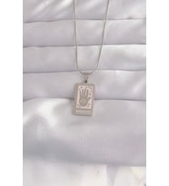 316L Çelik Gümüş Renk Pembe Mineli El Figür Tarot Kolye TJ-BKO9050