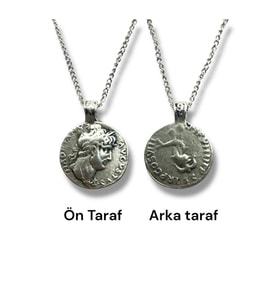 Aelius Caesar Figürlü Roma Para (Sikke) Kolye - Çift Taraflı – 1 Adet – 60 cm Zincirl Metal Kolye (Gümüş)