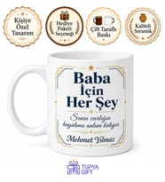 Baba İçin Her Şey Yazılı Kupa Bardak Babalar Günü Özel Hediye Porselen