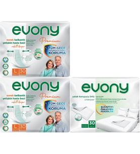 Evony Premium Hasta Bezi Yetişkin Bel Bantlı Tekstil Yüzey Büyük 60 Adet+Yatak Koruyucu Örtü 30 Adet