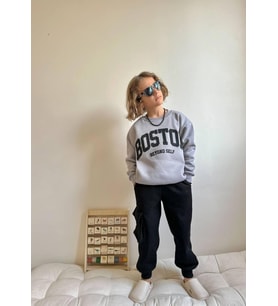 Erkek Çocuk 3 İplik Şardonlu “BOSTON” Baskılı Sweatshirt ve Kargo Cepli Eşofman Takımı 5057