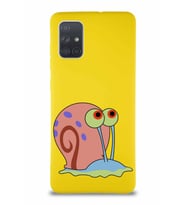 Samsung Galaxy A71 Soft Premier Kapak Salyangoz Gary Tasarımlı Silikon Kılıf - Sarı (Şeffaf)