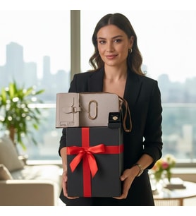 Givenza Kişiye Özel İsimli Siyah Şık Kadın Çanta Cüzdan Ve Kolye Hediyeli & Hediye Kutusu Seti (D.Krem)