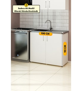 100 cm Mini Evyeli Beyaz Mutfak Alt Modül Dolabı Erzak Dolabı