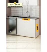 100 cm Mini Evyeli Beyaz Mutfak Alt Modül Dolabı Erzak Dolabı
