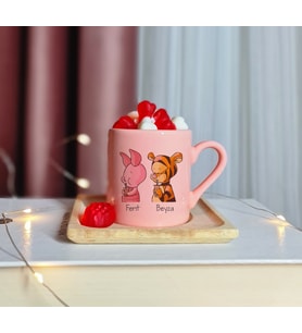 Piglet & Tigger Tasarımlı Kişiye Özel Pembe Türk Kahvesi Fincanı