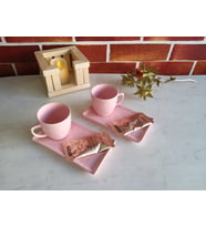Keramika Doğaltaş Kahve Sunum Seti 2 kişilik Pembe