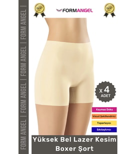 #Korse İz Göstermeyen Lazer Kesim Toparlayıcı Şekillendirici Rahat Yüksek Bel Boxer Korse - 4 Adet (Ten)