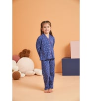 Pjs Kız Çocuk Kalpli Önden Düğmeli Gömlek Yaka Uzun Kollu Pijama Takım
