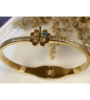 lolajewelry luxury steel Çelik Taşlı Yonca nazar boncuklu Kelepçe Bileklik Altın Kaplama